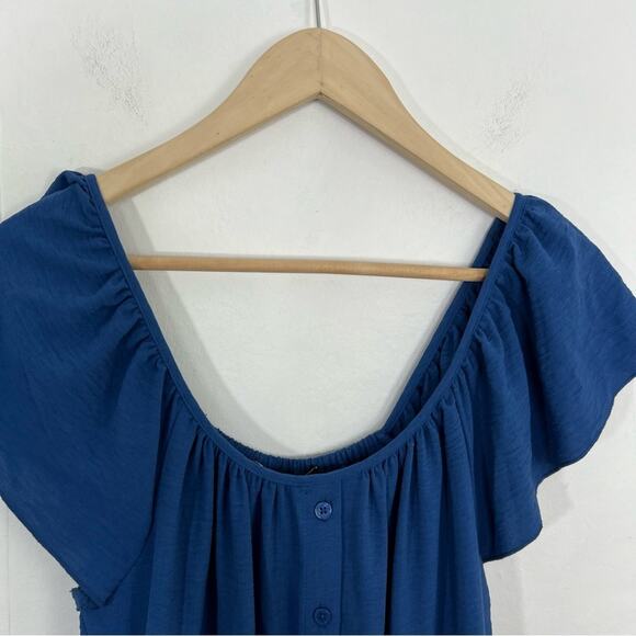 Maggy London Blue Ruffle Sleeve Scoop Neck Tiered Easy Shirtdress Midi Size 8 - Picture 6 of 16